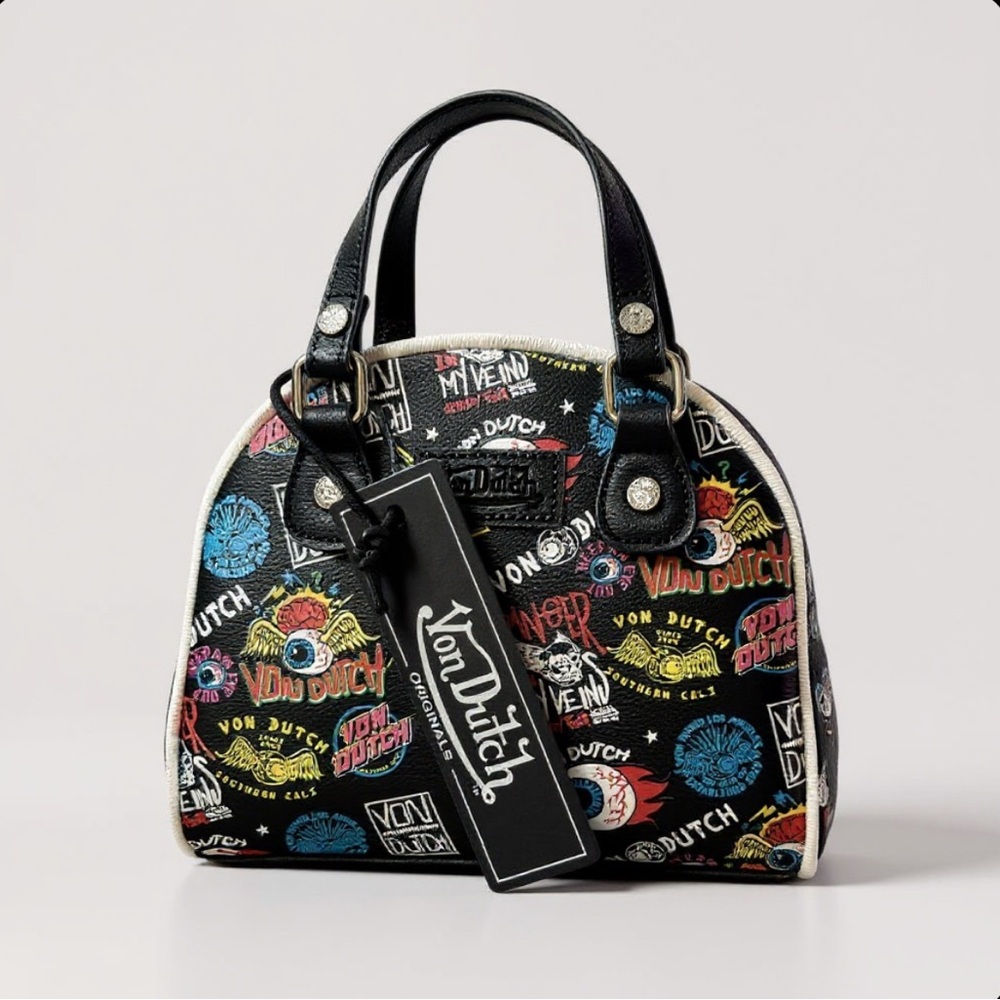 Von Dutch Black Satchel with Colorful Graphics Bowling bag - Picture 2 of 4